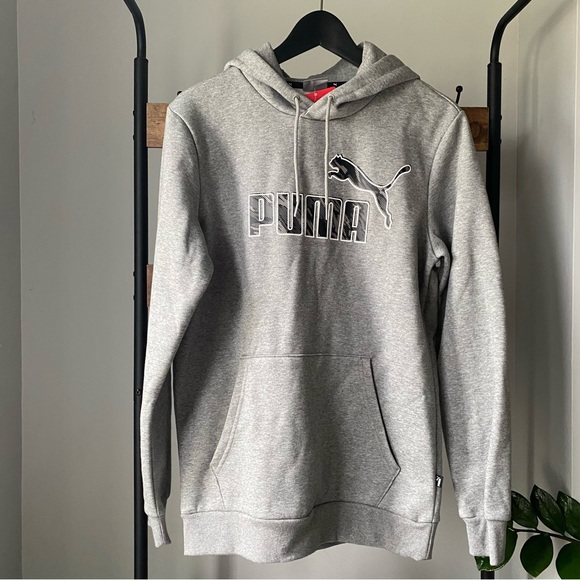 PUMA men’s Graphic Fleece Hoodie kangaroo pockets Medium Gray Heather size S NEW - Picture 5 of 5
